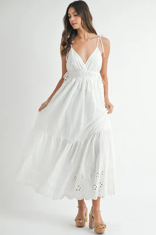 Eyelet Lace Maxi Dress with Side Strap Details