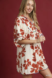 Floral Tie-Neck Babydoll Dress with Contrast