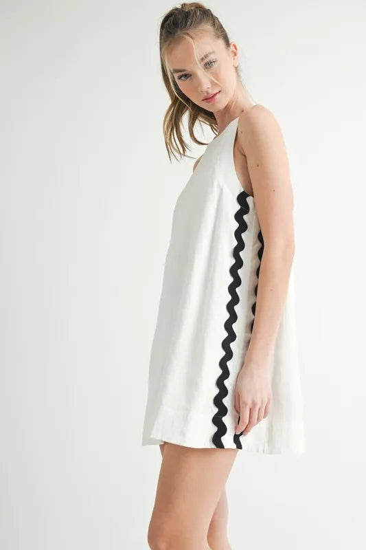 Linen Mix Side Ric Rac A-Line Mini Dress