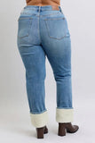Full Size High Waist Shearling Cuff Straight Plus Size
