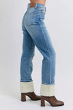Full Size High Waist Shearling Cuff Straight Plus Size