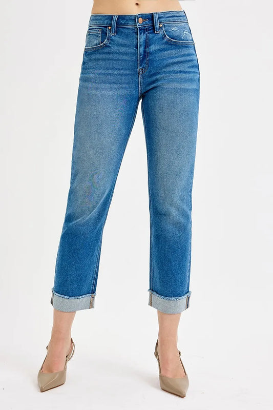 Premium High-Waist Relaxed Fit Cropped Denim Jeans