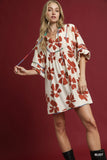 Floral Tie-Neck Babydoll Dress with Contrast