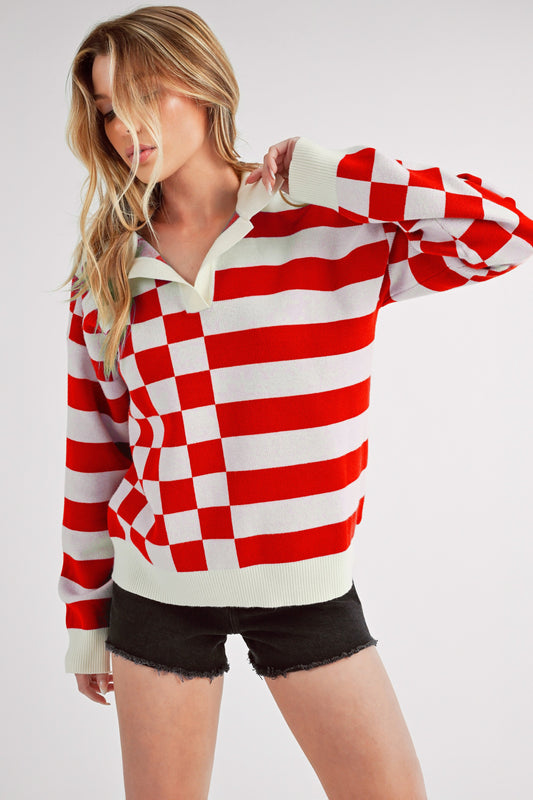 Striped & Checkered Drop Shoulder Sweater