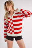 Striped & Checkered Drop Shoulder Sweater