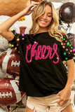 Metallic Letter Sequin Raglan Puff Sleeve Top