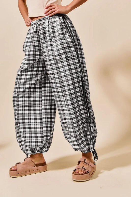 Elastic Waist Plaid Balloon Bottoms