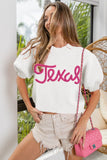 Metallic Letter Short Puff Sleeve Hairy Sweater