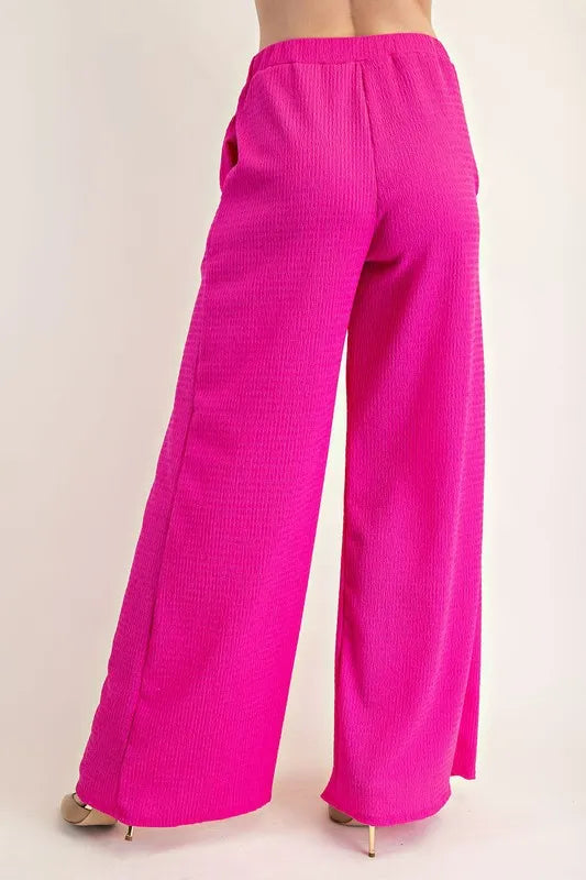 Textured Wide-Leg Pants with Pockets