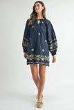 Embroidered Long Sleeve Peasant Mini Dress