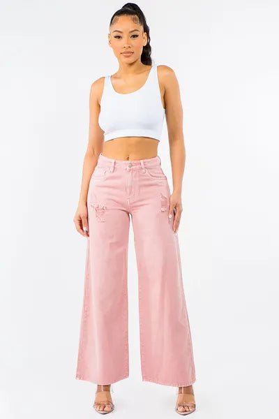 High Waist Distressed Wide Leg Jeans
