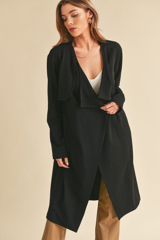 Open Front Long Sleeve Longline Coat