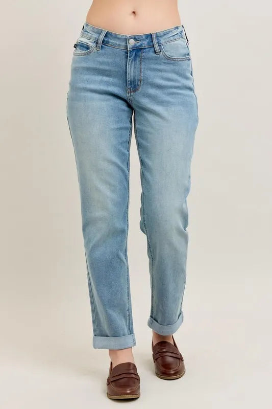 Full Size V-Front Cuff Boyfriend Jeans Plus Size