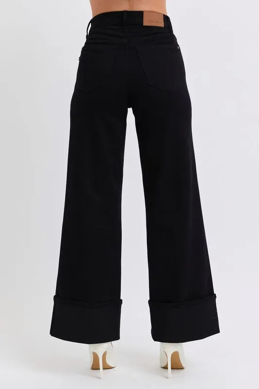 Full Size High Waist Reto Wide Leg W/ Cuff Plus Size