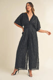 Fluffy Deep V Neck Wide Leg Jumpsuit