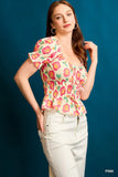 Smocked Floral Peplum Top