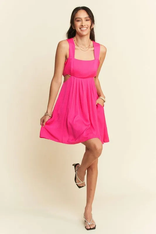 Washed Satin Cutout Skirt Bandeau Mini Dress