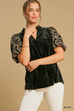 Velvet Blouse with Elegant Embroidered Sleeves