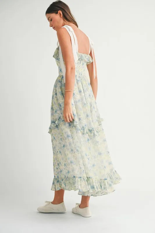 Floral Printed Shoulder Strap Midi Dress