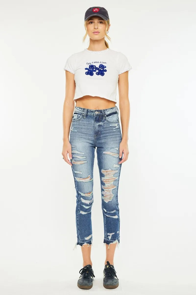 Edgy High-Rise Frayed Skinny Jeans