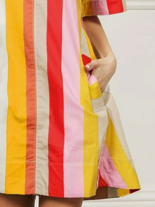 Rainbow Stripe Relaxed Fit Midi Dress
