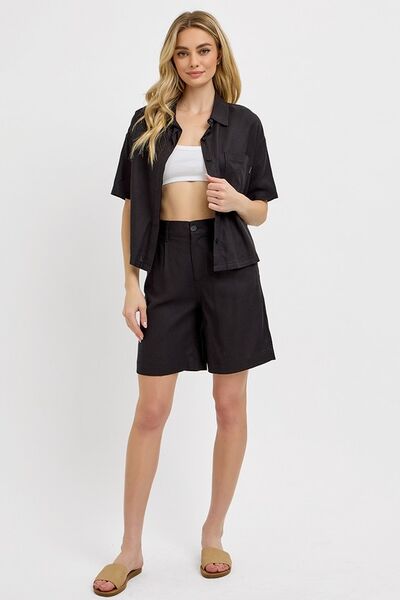 High Rise Pleated Front Shorts