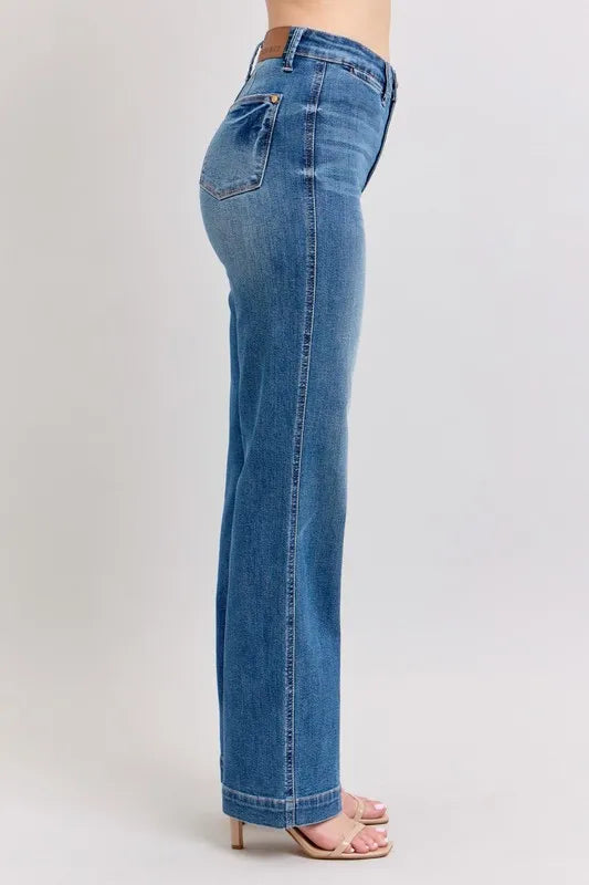 Full Size High Waist Contrast Thread Straight Plus Size