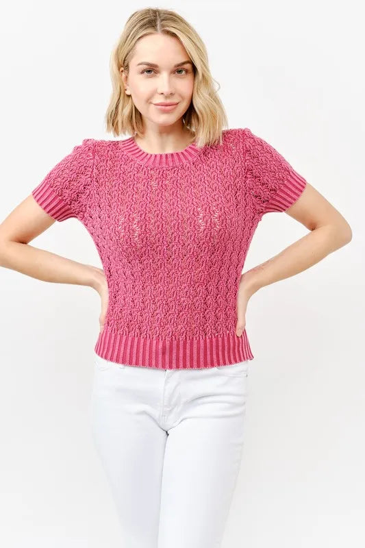 Washed Short Sleeve Light Weight Sweater