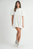 Ruffled Hem Peter Pan Collar Button Down Mini Dress
