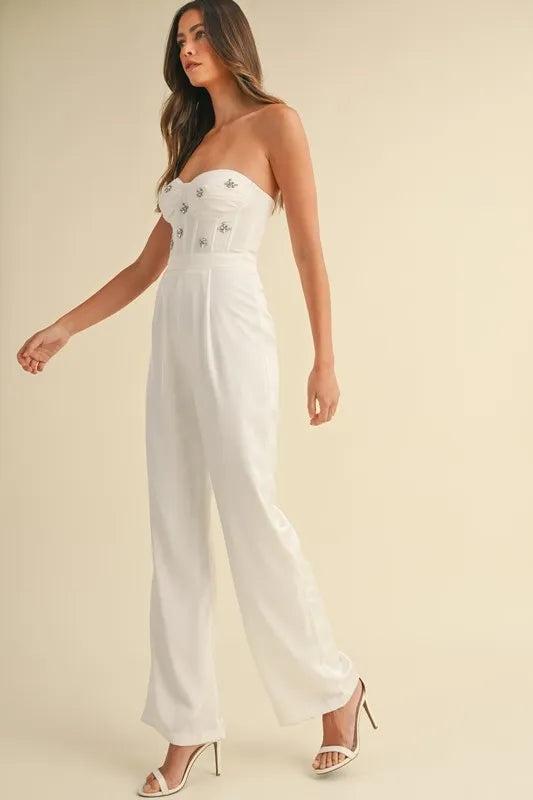 Rhinestone Applique Bustier Jumpsuit