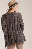Full Size Frayed Hem Cable Knit Round Neck Sweater Plus Size