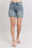 High Waist Vintage Wash Side Slit Denim Shorts