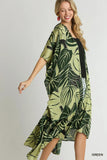 Satin Tropical Flora Open Front Kimono with Ruffle Accents