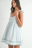 Zig Zag Embroidered Shoulder Tie Mini Dress