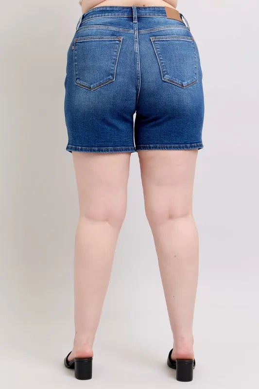 Full Size 2 Button Mid Length Dad Denim Shorts Plus Size