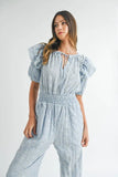 Eyelet Lace Ruffle Shoulder Jumpsuit