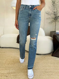 Full Size Edgy Mid Rise Distressed Hem Jeans