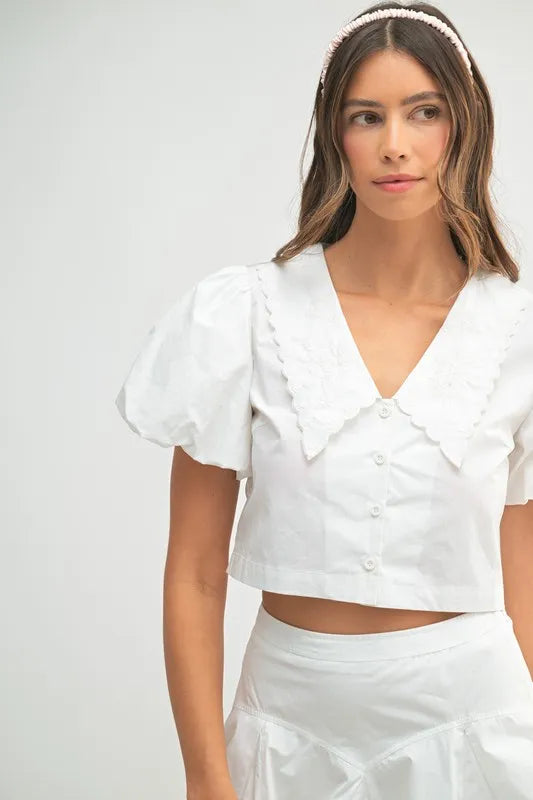 Puff Sleeve Button Down Top and Bubble Skirt Set