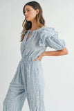 Eyelet Lace Ruffle Shoulder Jumpsuit