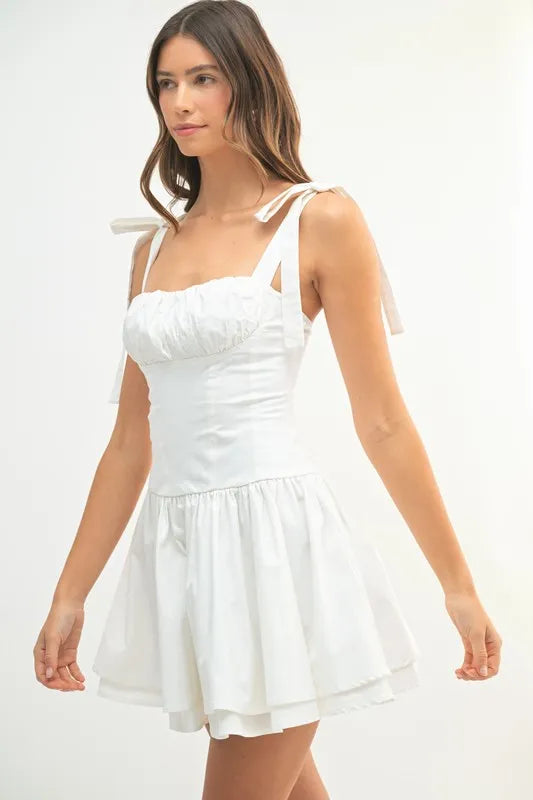 Shoulder Tie Corset Panel Mini Dress