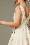Ruffled V-Neck Sleeveless Mini Dress with Drawstring Waist