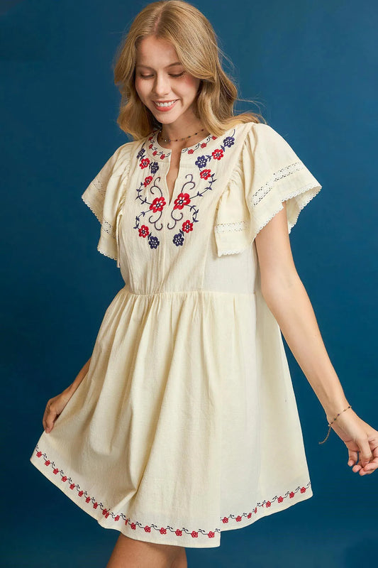 Bohemian Embroidered Flutter Sleeve Sundress