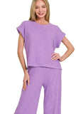 Rolled Sleeve Top and Pants Sweater Set