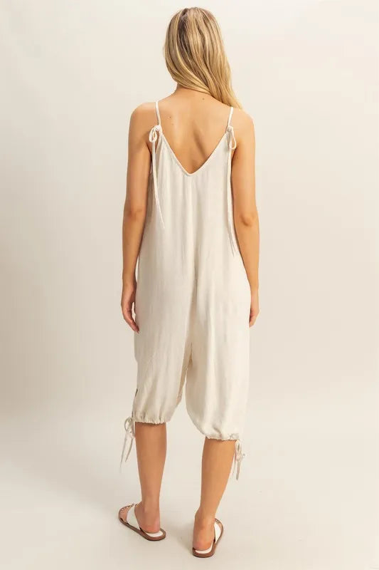 V-Neck Pocket Detail Side Tie Hem Romper