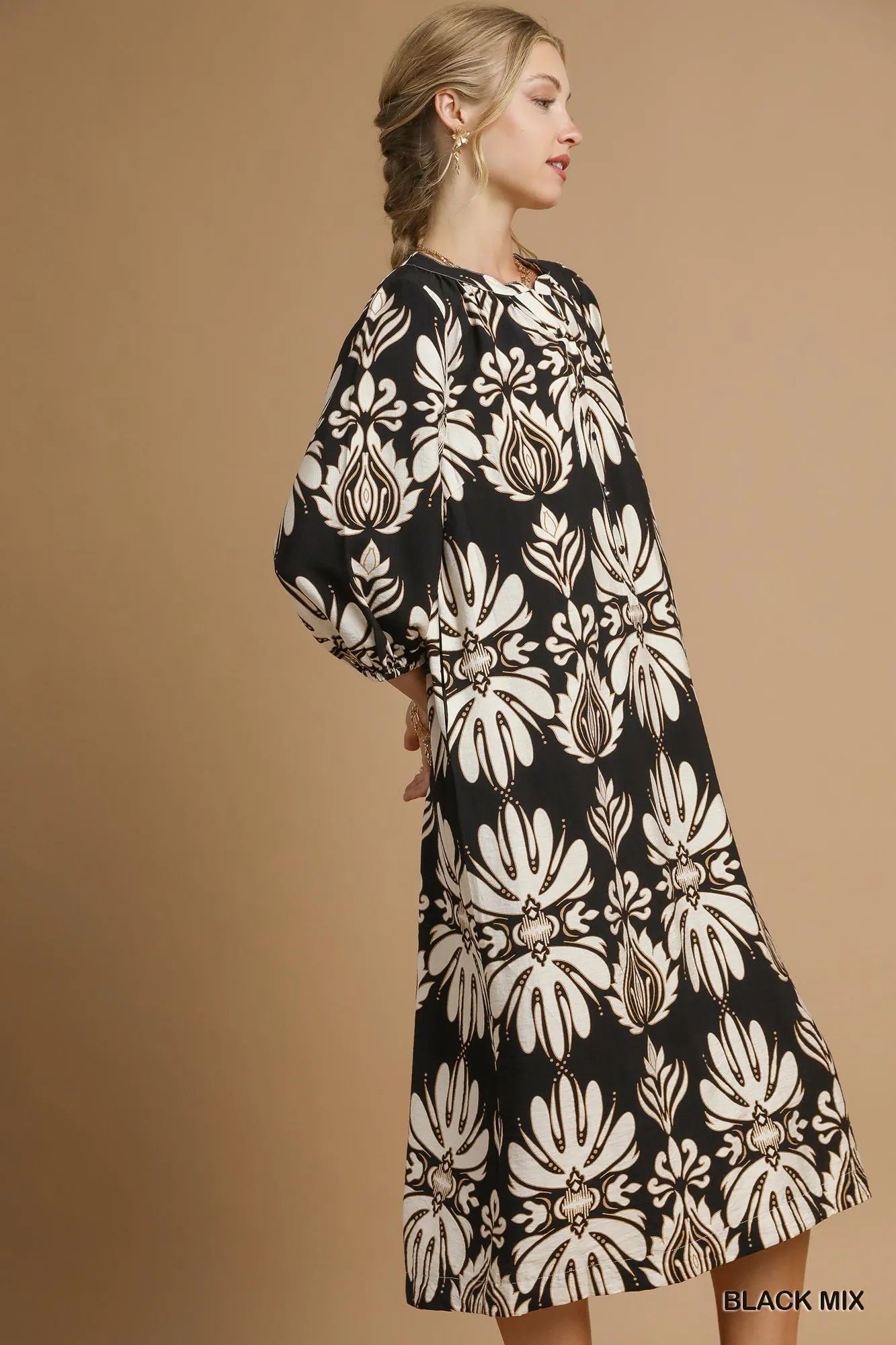 Abstract Floral Pattern Midi Dress