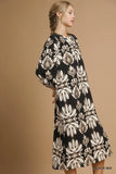 Abstract Floral Pattern Midi Dress