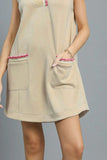 Playful Pink-Trim Sleeveless V-Neck Mini Dress
