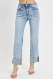 High Waist Relaxed Straight-Leg Cuffed Jeans