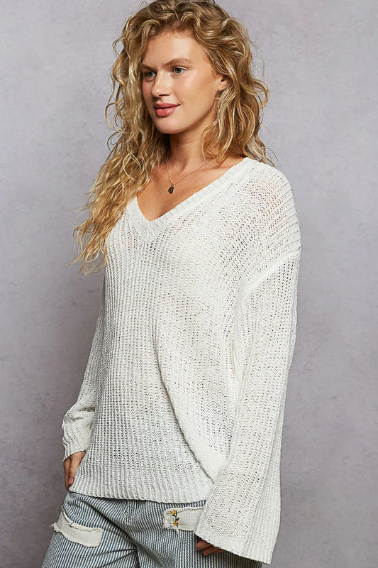 Chunky V-Neck Knit Pullover