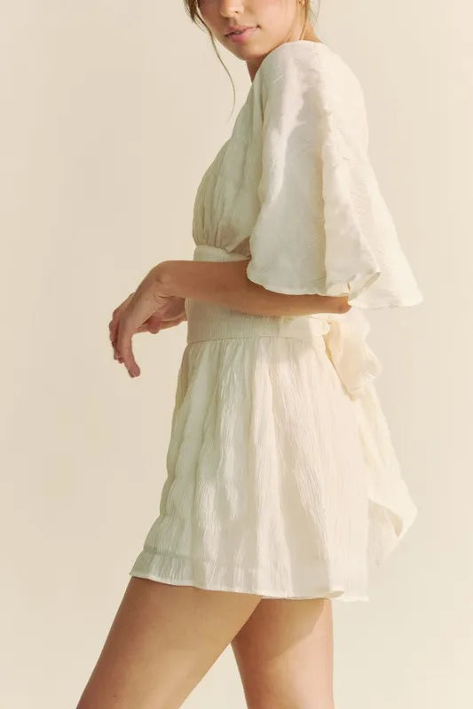 Batwing Sleeve Waist Belt Romper